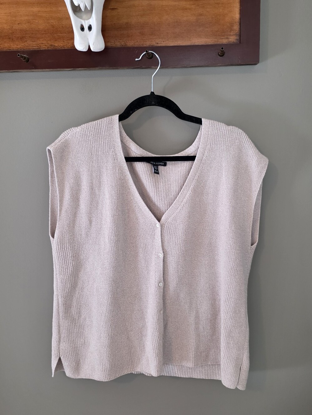 Eileen Fisher Sleeveless Grandpa Cardigan Slouchy Vest Size M Organic Cotton - Picture 2 of 12